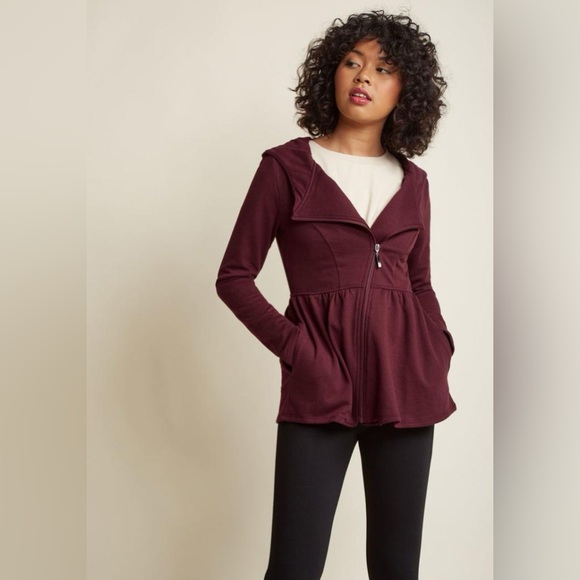 ISO ModCloth Juneau Peplum Zip Up Hoodie Jacket in Size Large XL - Picture 2 of 3